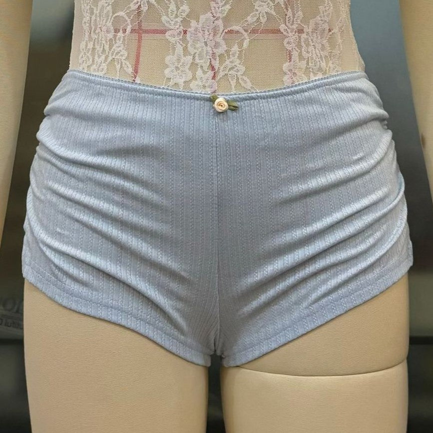 Ribbed Side Slit Micro Lounge Shorts - Blue