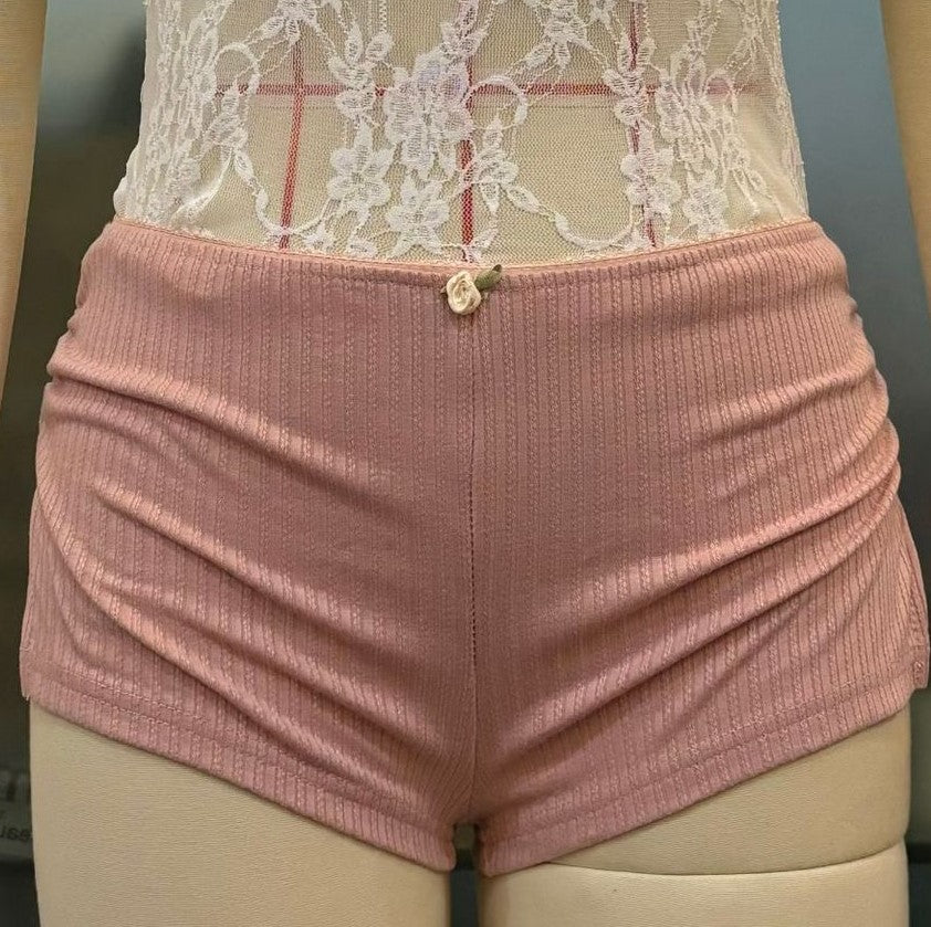 Ribbed Side Slit Micro Lounge Shorts - Darkpink - 1