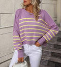 Breton Stripe Oversized Crew Neck Jumper - Purple
