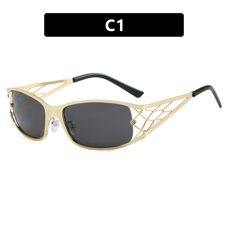 Narrow Rectangle Cutout Temple Sunglasses - C1