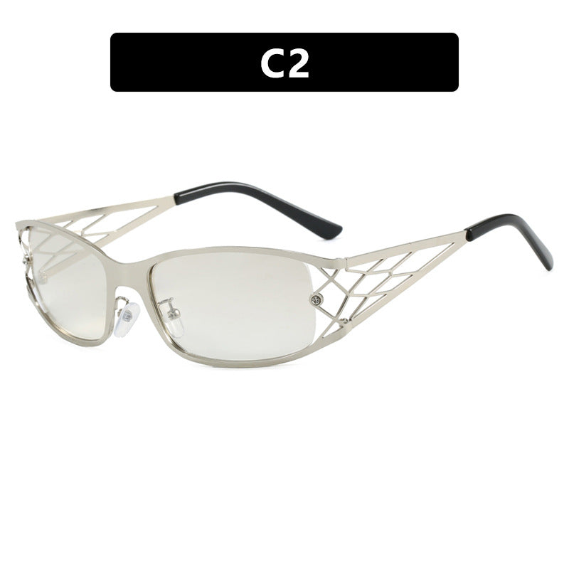 Narrow Rectangle Cutout Temple Sunglasses - C2