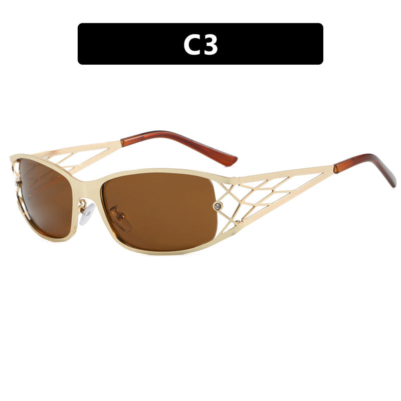 Narrow Rectangle Cutout Temple Sunglasses - C3