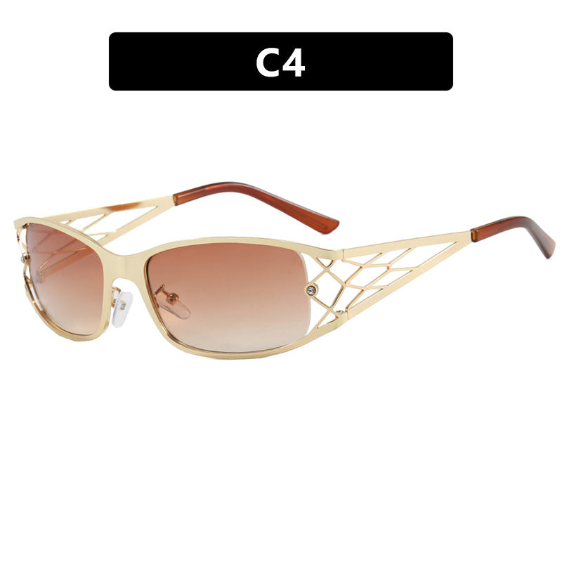 Narrow Rectangle Cutout Temple Sunglasses - C4