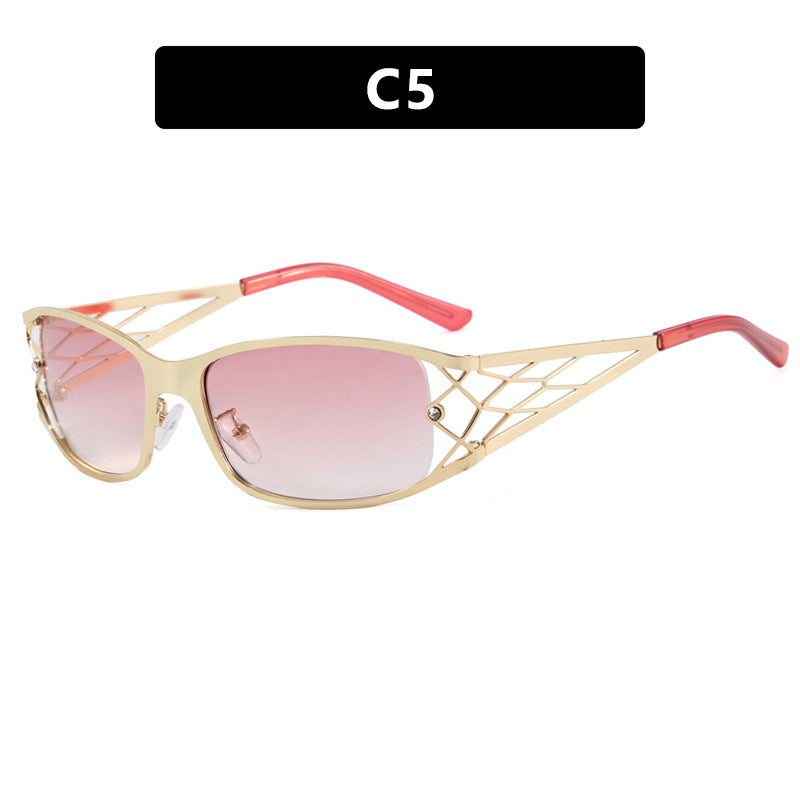 Narrow Rectangle Cutout Temple Sunglasses - C5