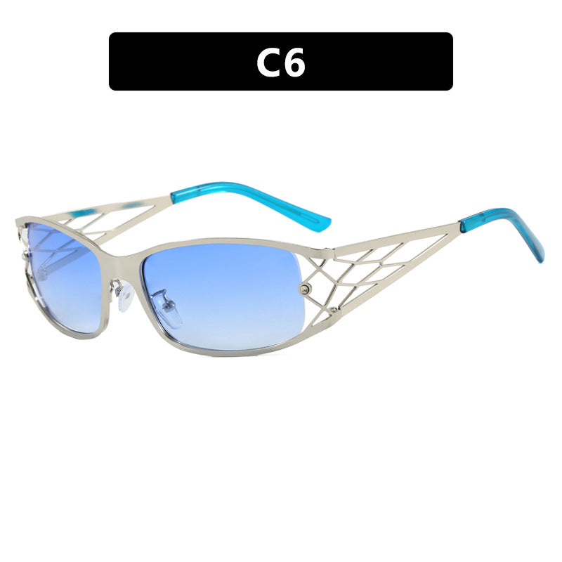 Narrow Rectangle Cutout Temple Sunglasses - C6