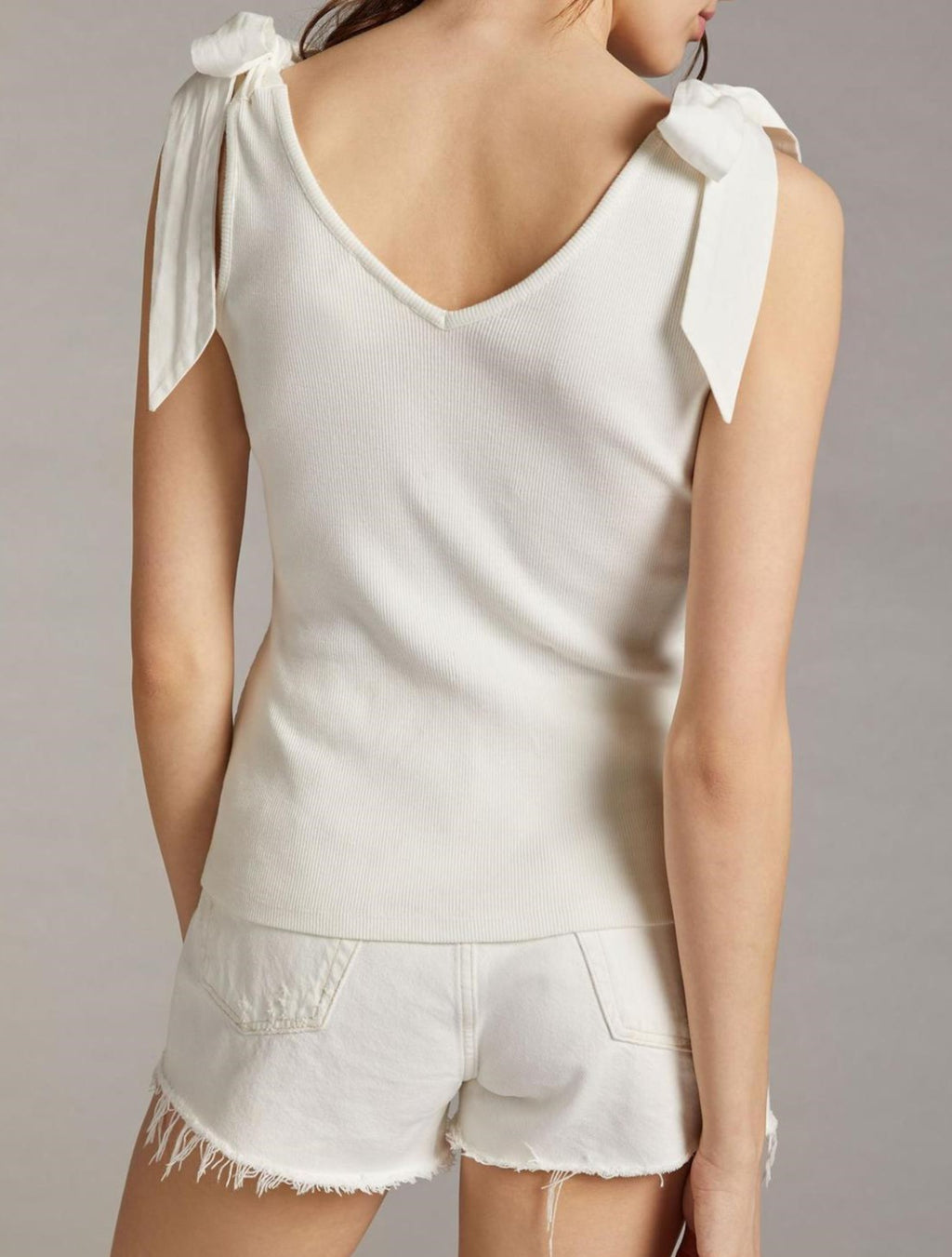 Shoulder Tie Bow V-Neck Tank Top - White - 1