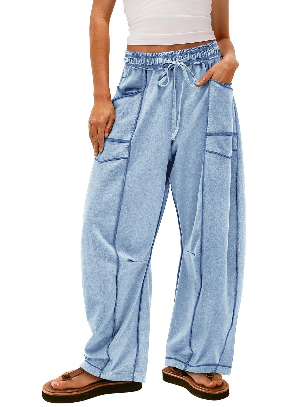 Exposed Seam Barrel Leg Athletic Sweatpants