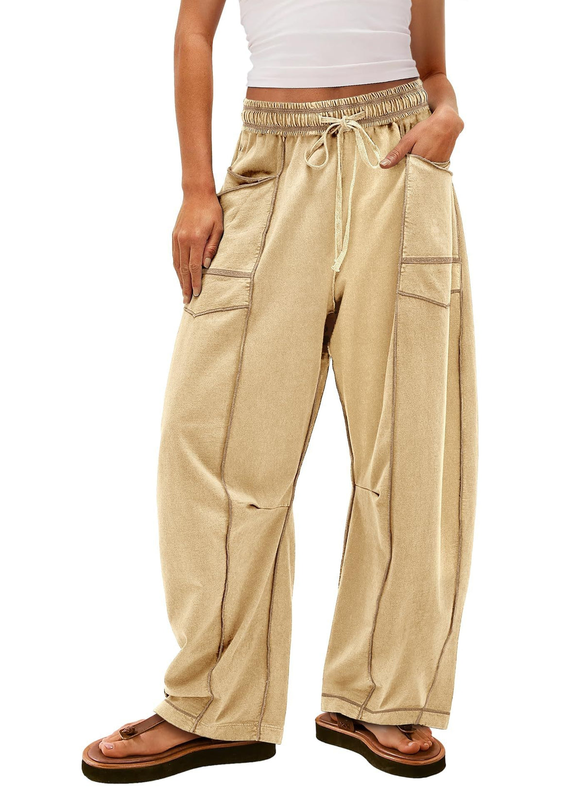 Exposed Seam Barrel Leg Athletic Sweatpants