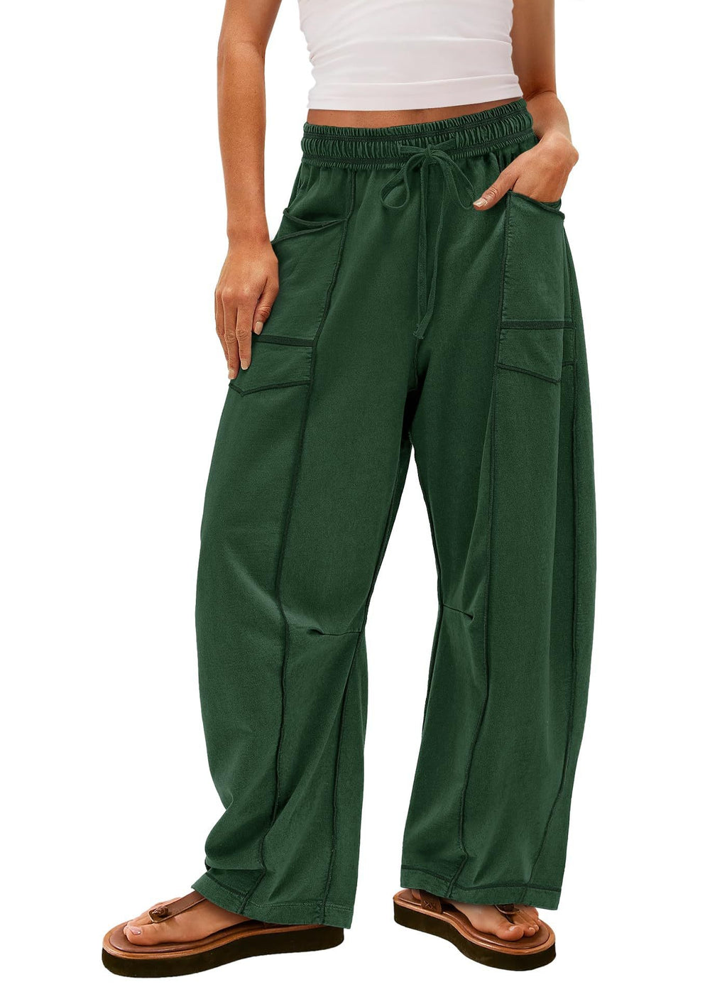 Exposed Seam Barrel Leg Athletic Sweatpants
