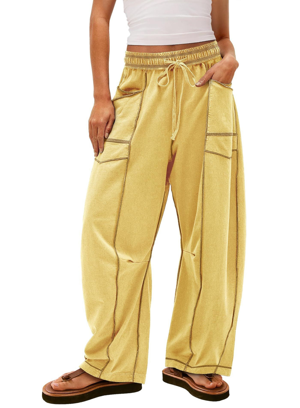 Exposed Seam Barrel Leg Athletic Sweatpants
