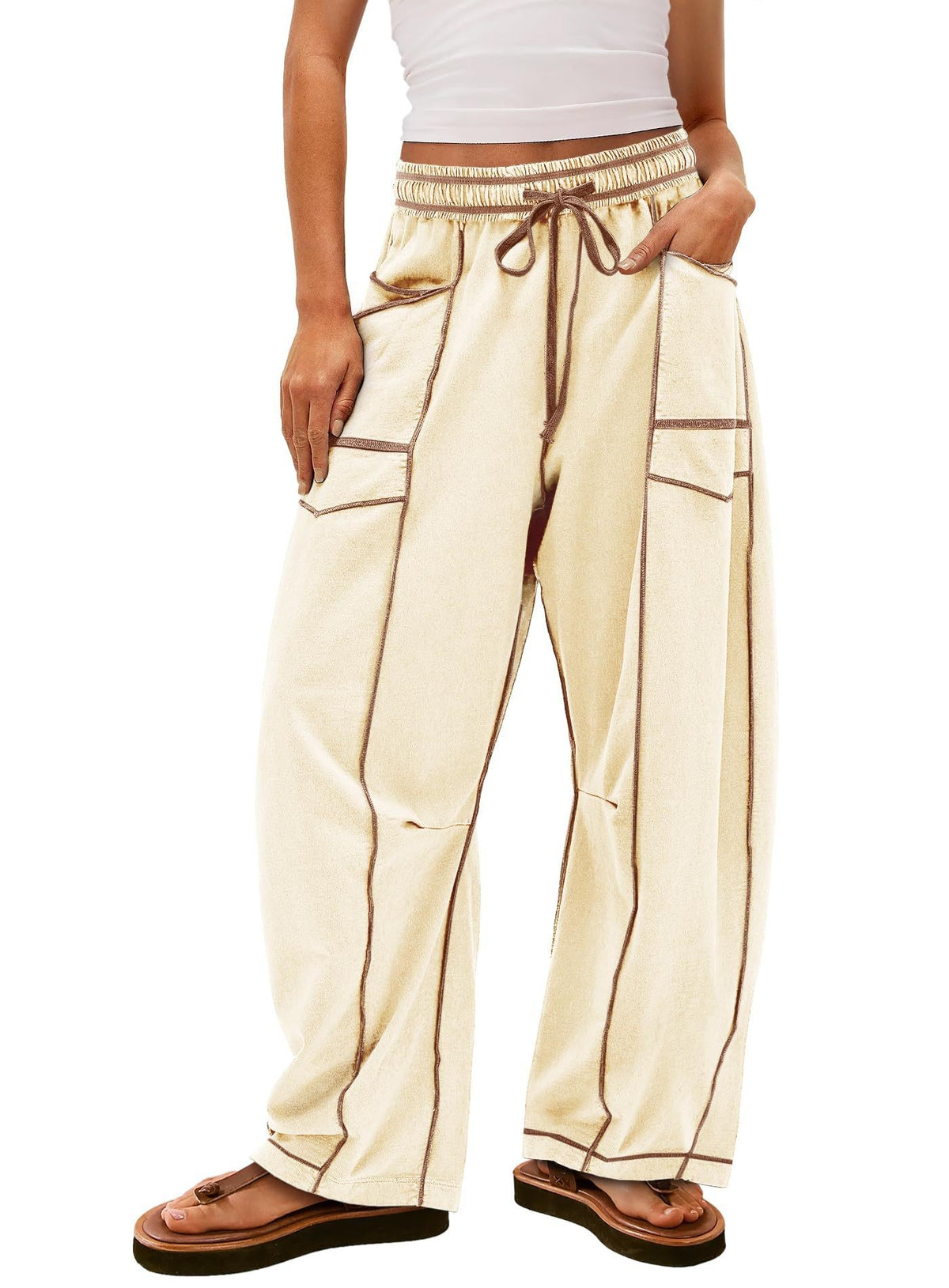 Exposed Seam Barrel Leg Athletic Sweatpants