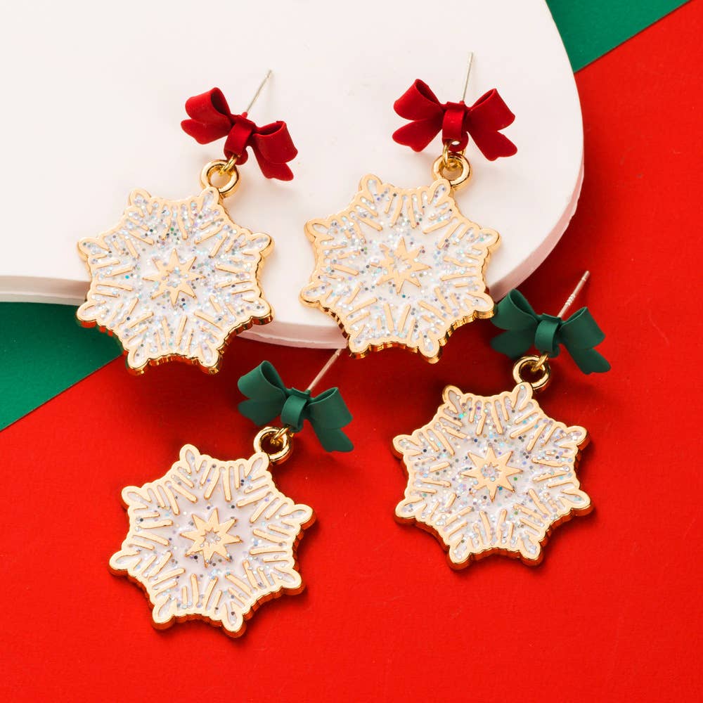 Bow Top Snowflake Drop Earrings