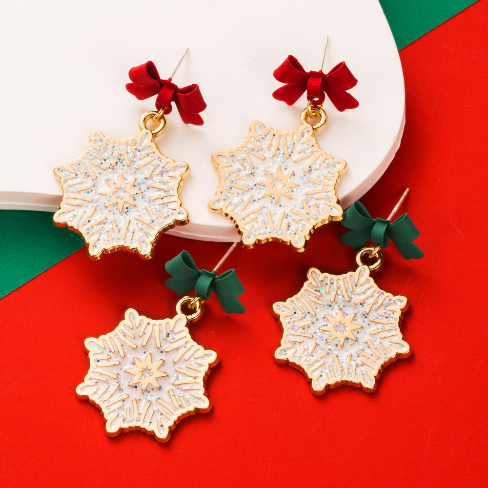 Bow Top Snowflake Drop Earrings - view 1