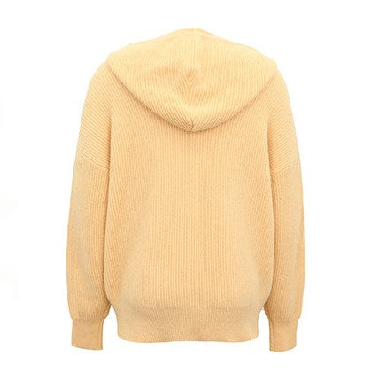 Drawcord Hood Kangaroo Pocket Knit Sweater - Camel - 1