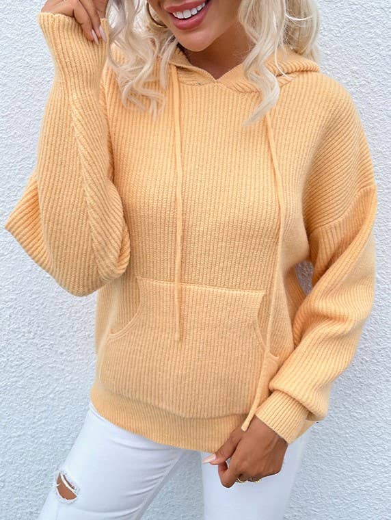 Drawcord Hood Kangaroo Pocket Knit Sweater