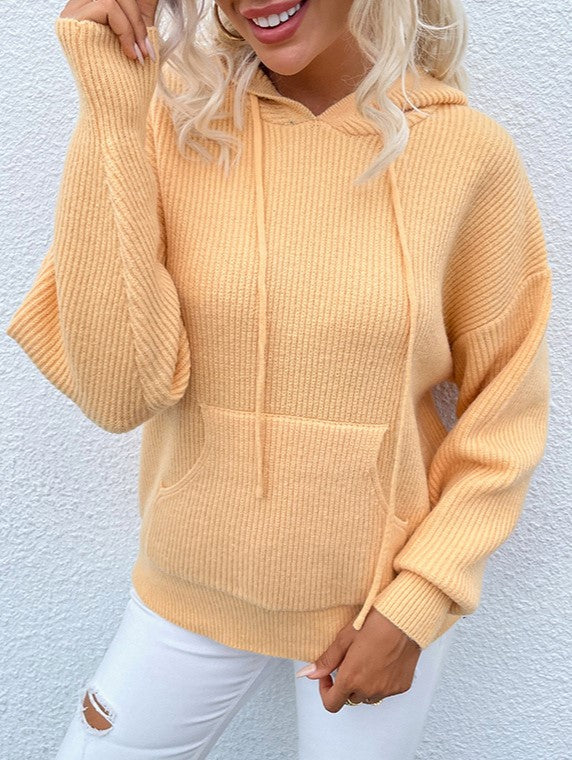 Drawcord Hood Kangaroo Pocket Knit Sweater - view 1
