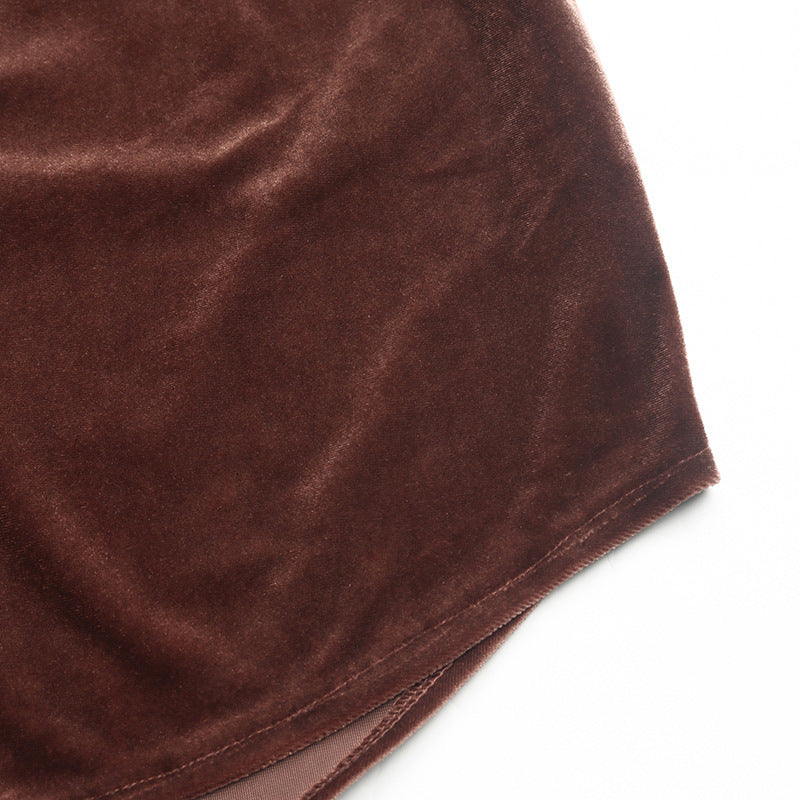 Velvet Collared Button Down Shirt - Coffee - 3