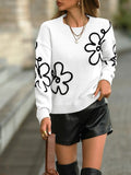 Sketched Daisy Motif Knitted Pullover - White