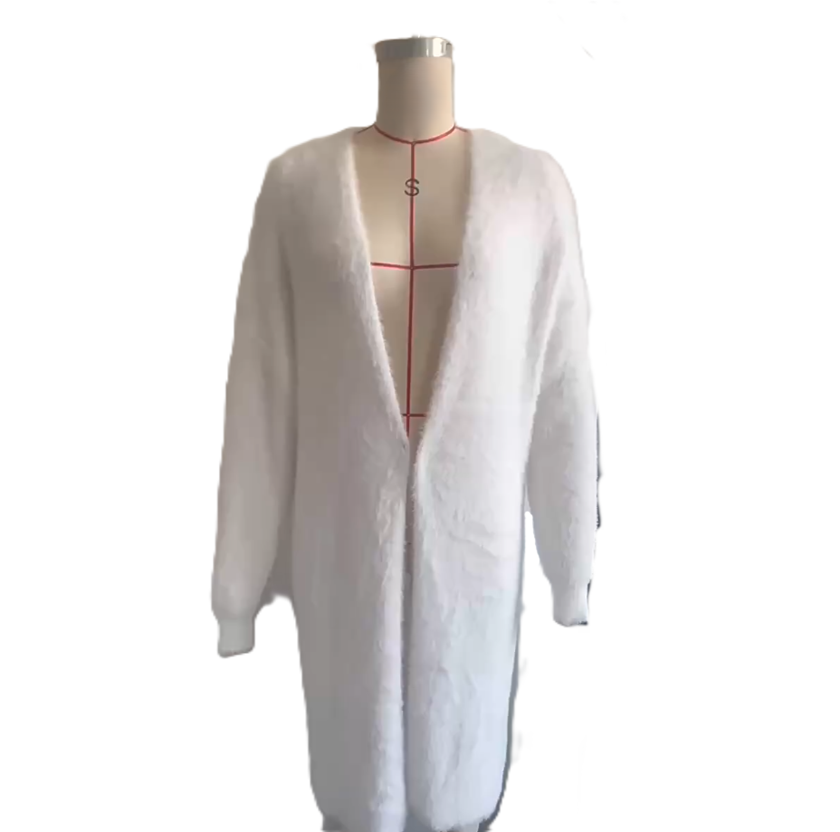Longline Plush Open Front Duster Coat - White