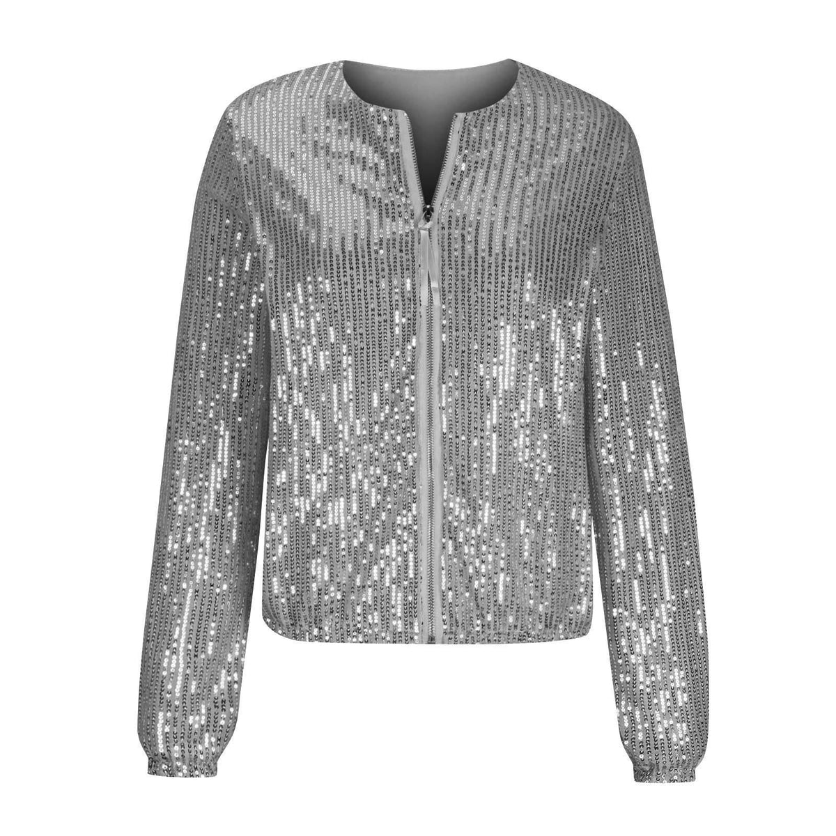 Sparkle Sequin Zip Up Bomber Jacket - Grey
