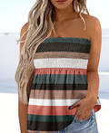 Shirred Bandeau Flowy Peplum Tank Top - Stripe