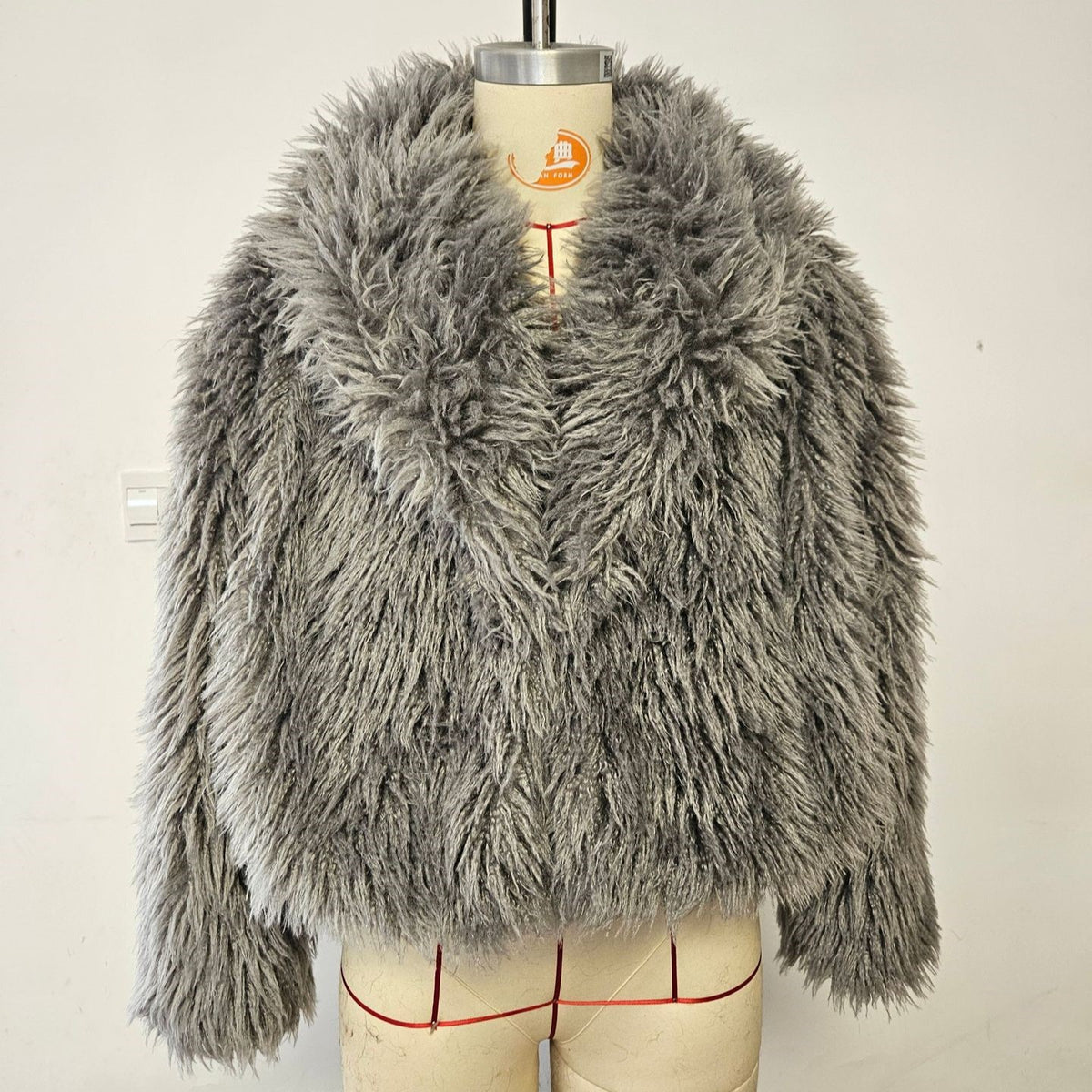 Shaggy Faux Fur Wide Lapel Jacket - Ash