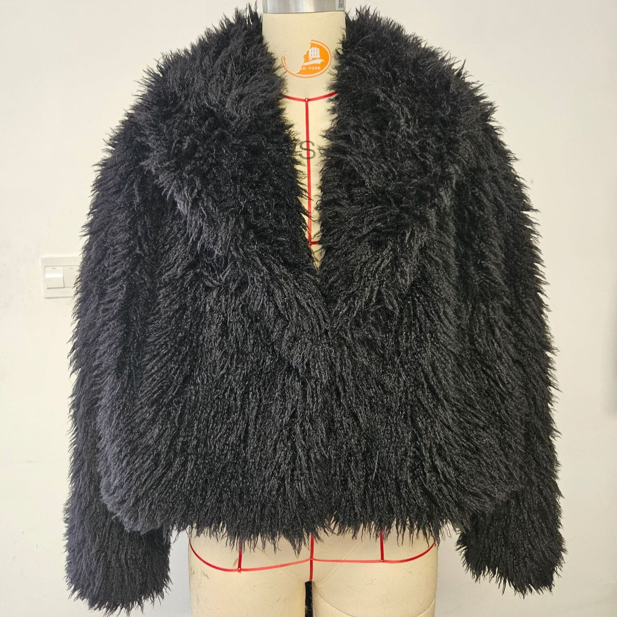 Shaggy Faux Fur Wide Lapel Jacket - black