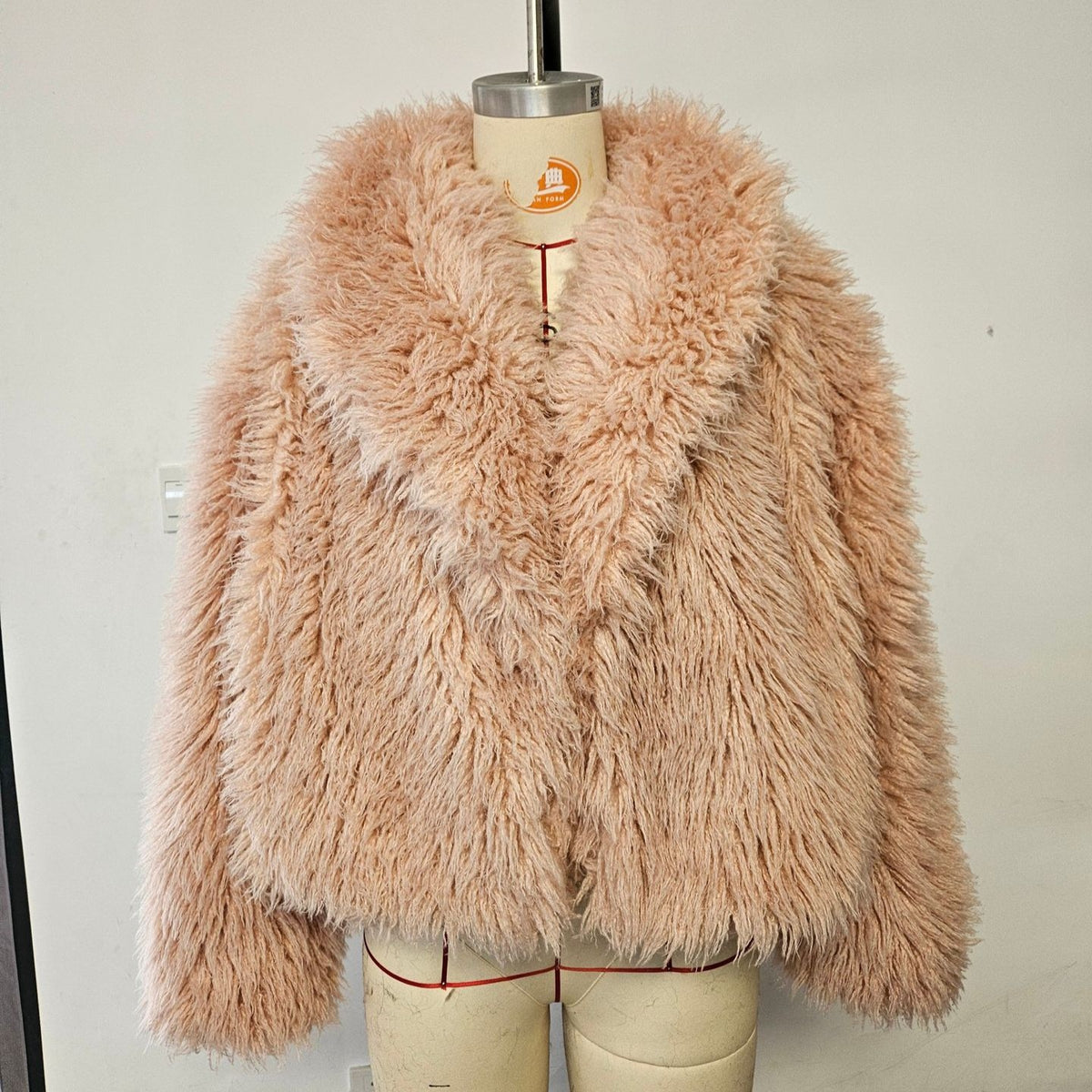 Shaggy Faux Fur Wide Lapel Jacket - pink
