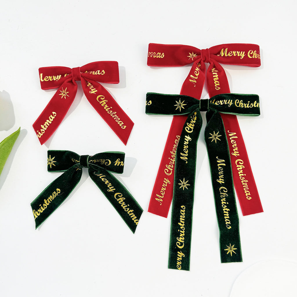 Foil Lettered Velvet Christmas Bow Clip