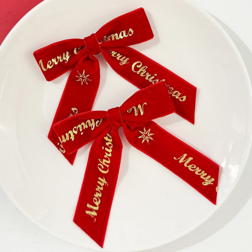 Foil Lettered Velvet Christmas Bow Clip - view 1
