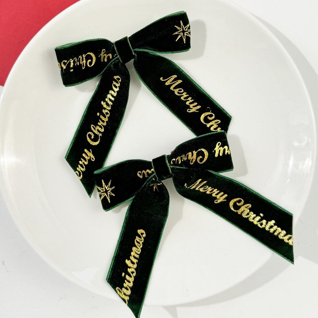 Foil Lettered Velvet Christmas Bow Clip - view 2