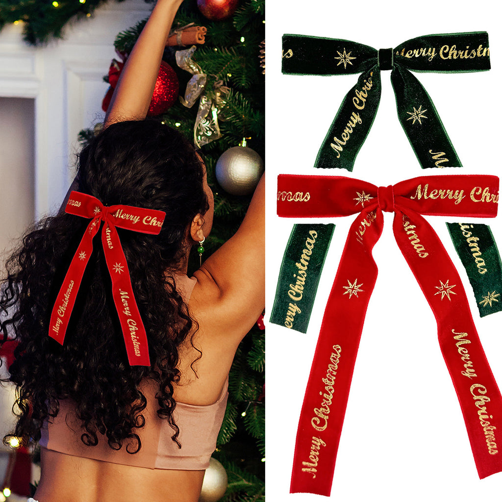 Foil Lettered Velvet Christmas Bow Clip - view 3