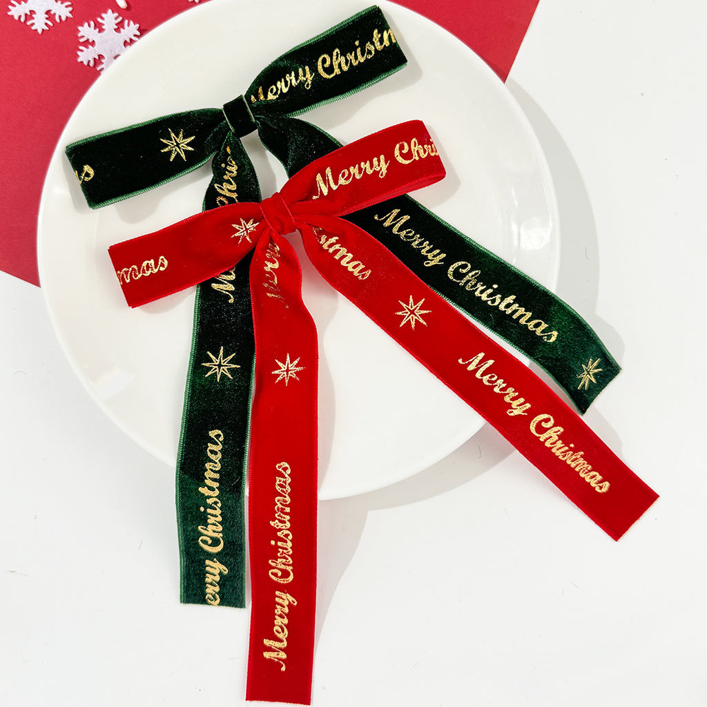 Foil Lettered Velvet Christmas Bow Clip - view 6