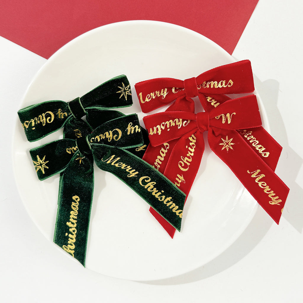 Foil Lettered Velvet Christmas Bow Clip - view 7