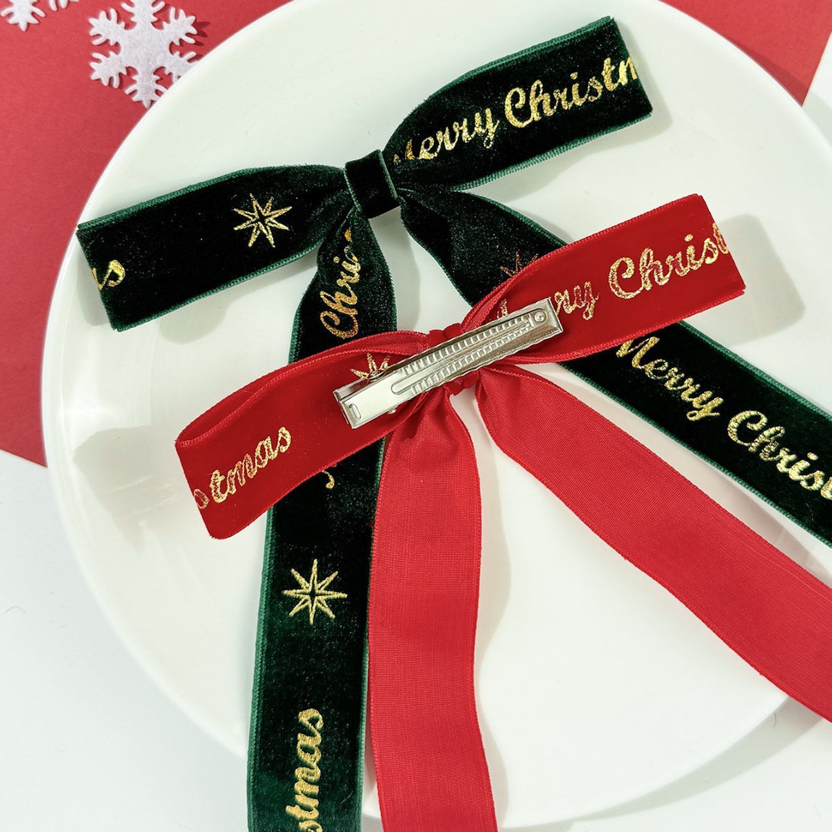 Foil Lettered Velvet Christmas Bow Clip - view 8
