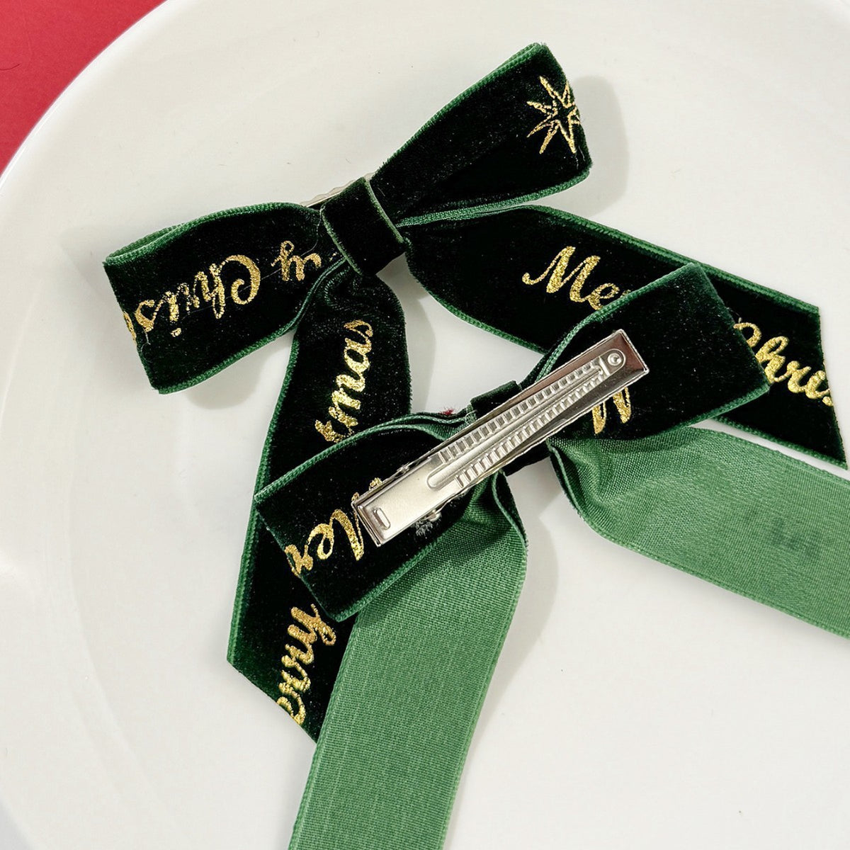 Foil Lettered Velvet Christmas Bow Clip - view 9