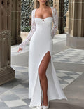 Lace Sleeve Corset Maxi Dress With Slit - White