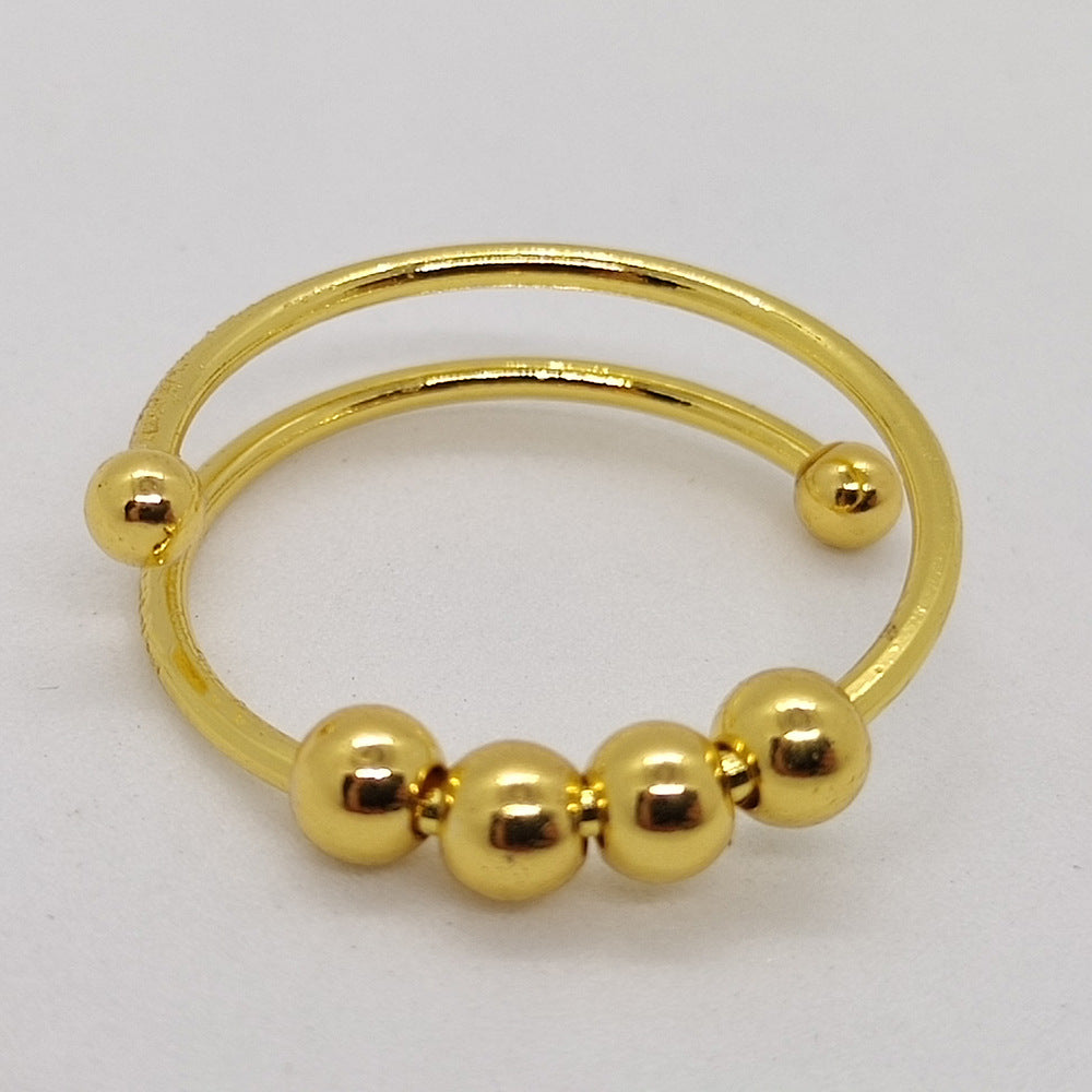 Sliding Bead Fidget Double Band Ring - Gold
