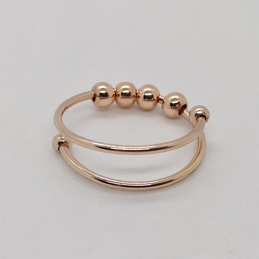 Sliding Bead Fidget Double Band Ring - RoseGold
