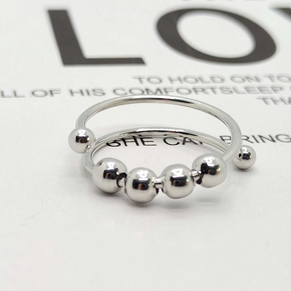 Sliding Bead Fidget Double Band Ring - Silver