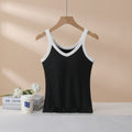 Contrast Binding Scoop Neck Cami Tank - Black