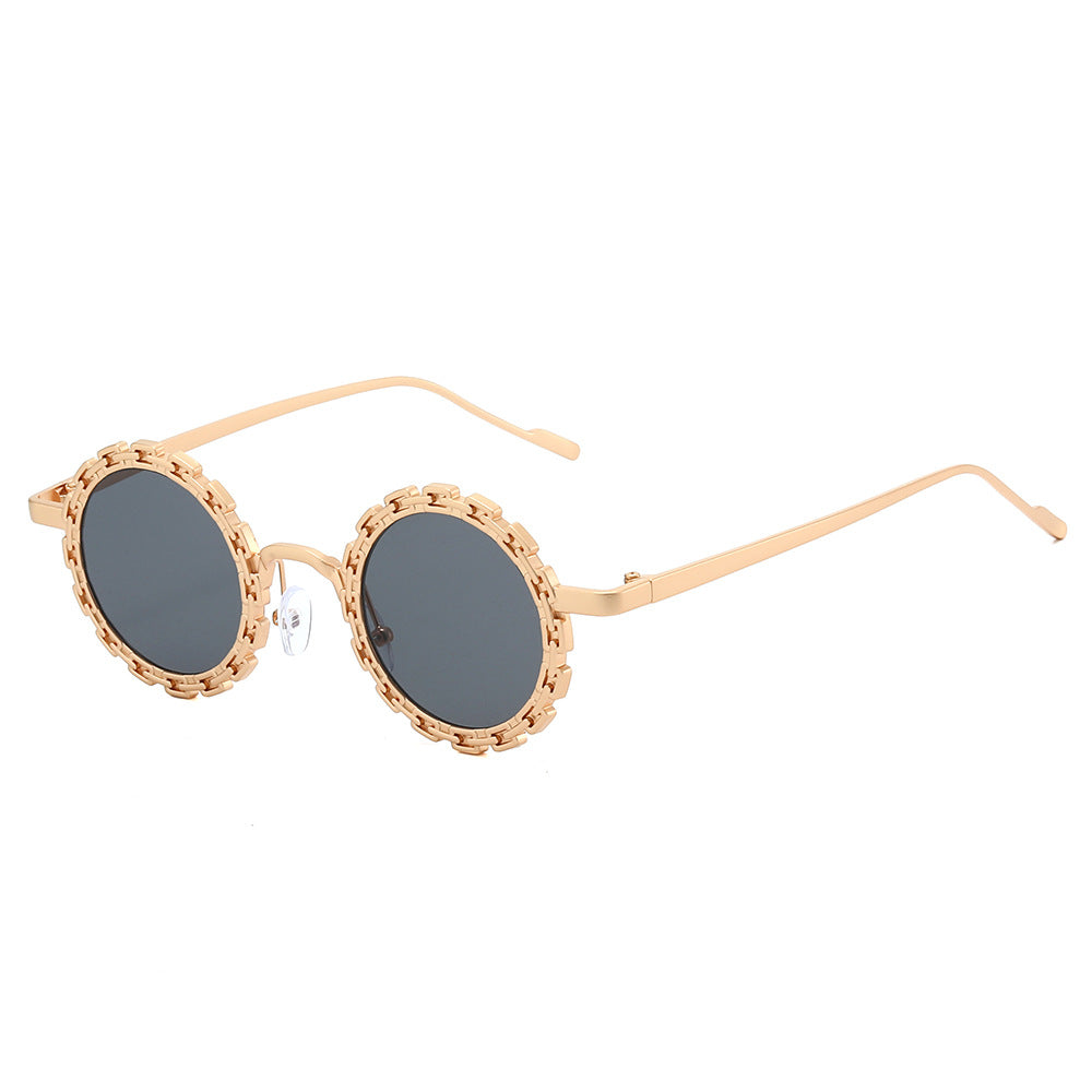 Round Sunglasses With Scalloped Metal Trim - C1