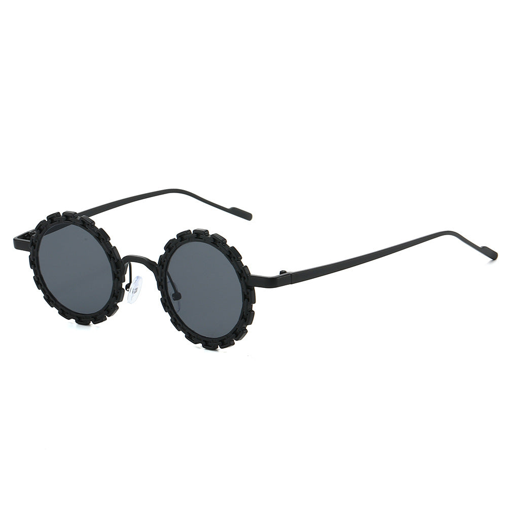 Round Sunglasses With Scalloped Metal Trim - C2