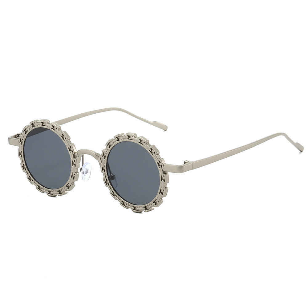 Round Sunglasses With Scalloped Metal Trim - C3