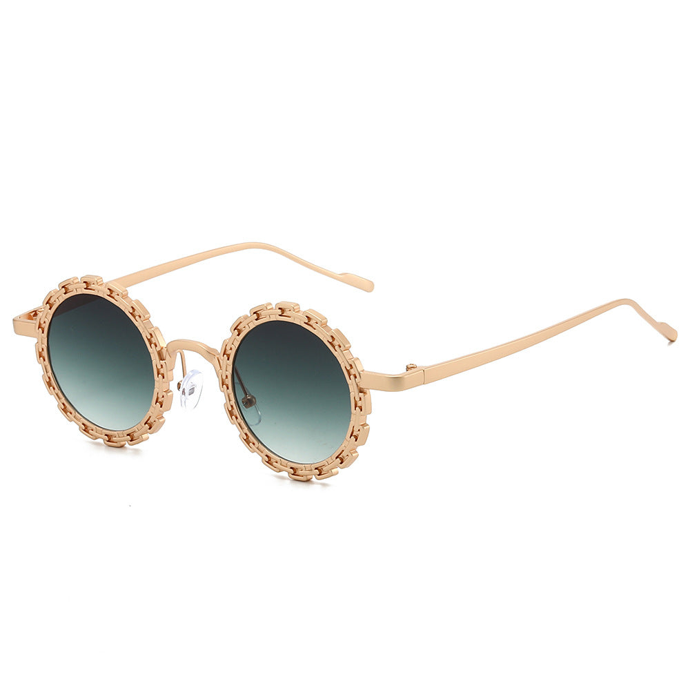 Round Sunglasses With Scalloped Metal Trim - C5