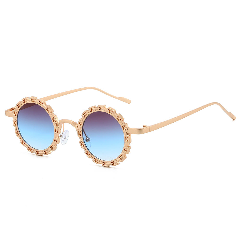 Round Sunglasses With Scalloped Metal Trim - C6