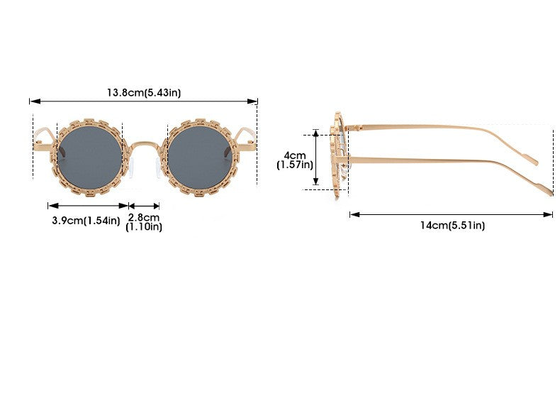 Round Sunglasses With Scalloped Metal Trim