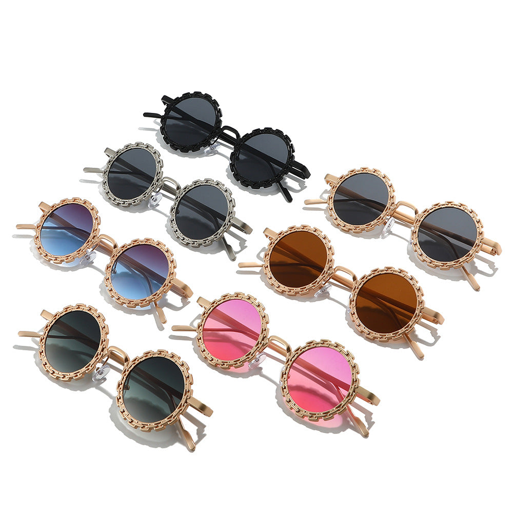 Round Sunglasses With Scalloped Metal Trim - view 1