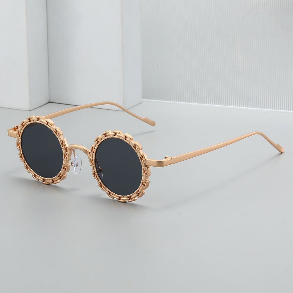 Round Sunglasses With Scalloped Metal Trim - view 2