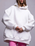 Oversized Longline Fleece Hoodie - White